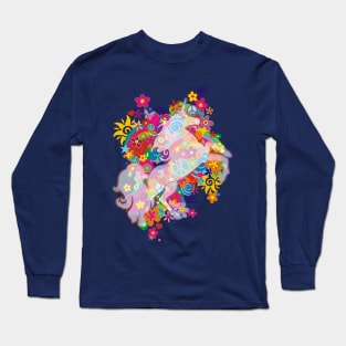 New Flower Power Rainbow Unicorn Long Sleeve T-Shirt